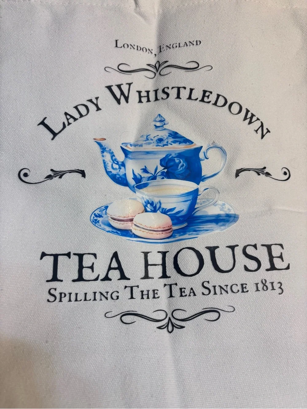 NEW Lady Whistledown Tea House White Canvas Tote Bridgerton